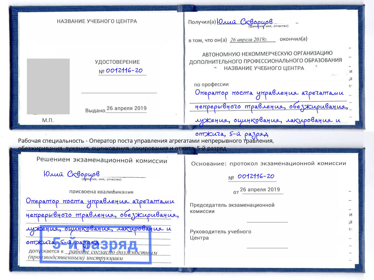 корочка 5-й разряд Оператор поста управления агрегатами непрерывного травления, обезжиривания, лужения, оцинкования, лакирования и отжига Шарыпово