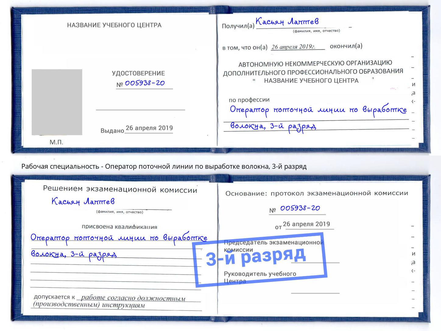 корочка 3-й разряд Оператор поточной линии по выработке волокна Шарыпово